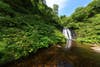 a sweeping landscape of a waterfall with green , tropical surroundings taken with the Canon RF 10-20mm