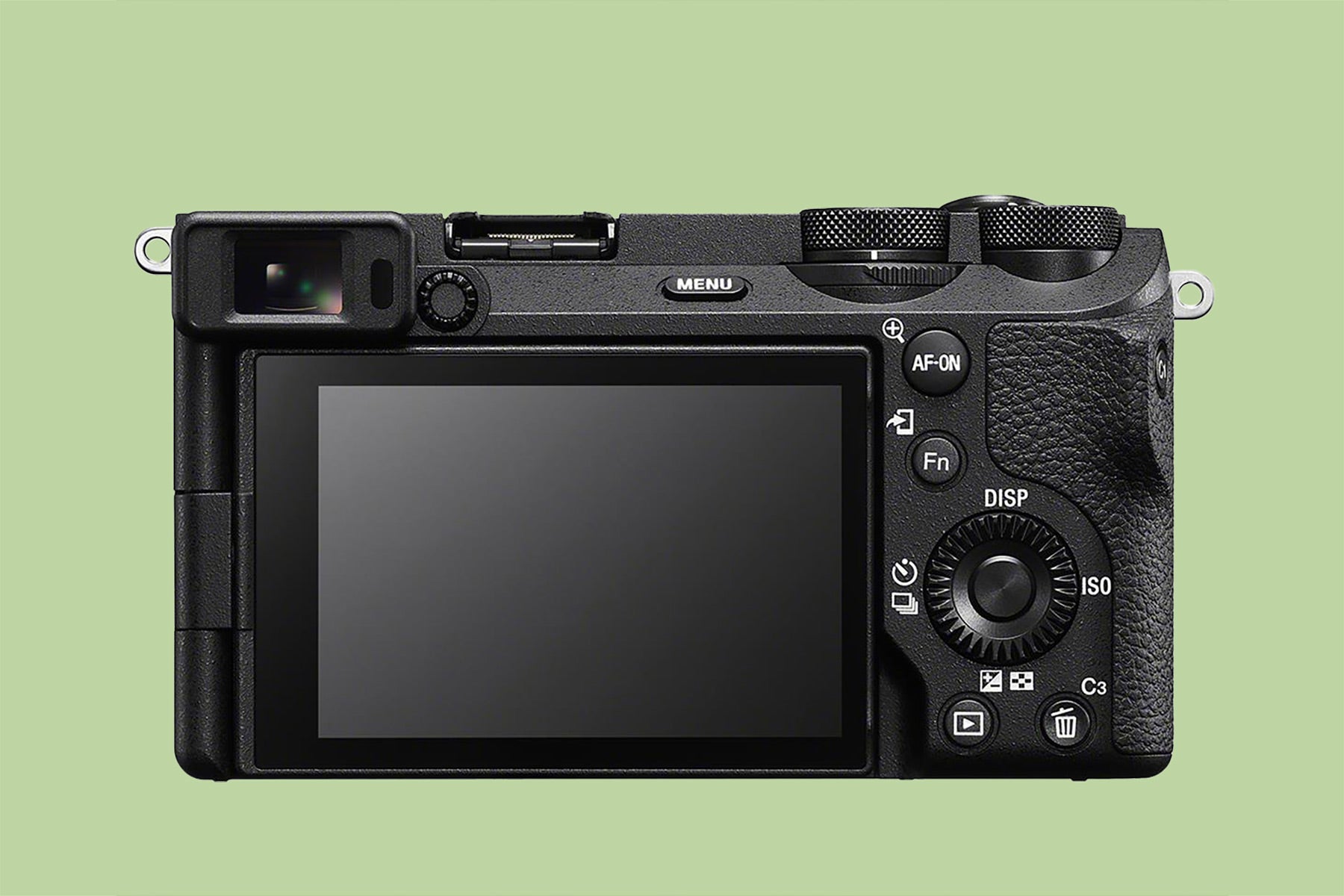 Back of the Sony a6700 against a green background