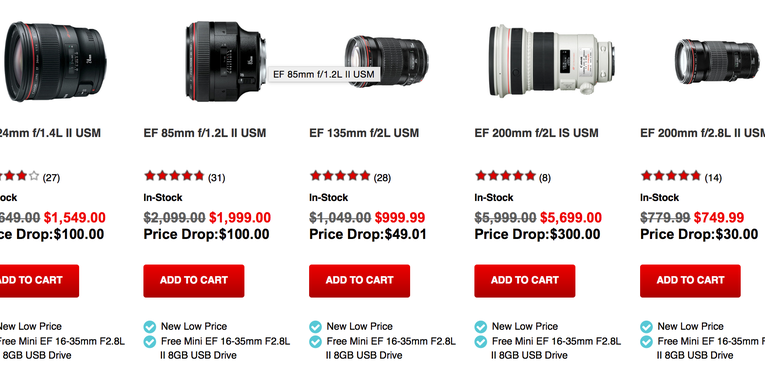 Canon Drops Prices on a Bunch of High-End L-Series Lenses Canon Drops Prices on a Bunch of High-End L-Series Lenses